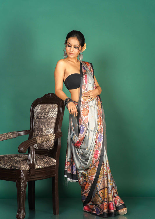 Moonlit Floral Silk Saree - "Chandrika" Collection
