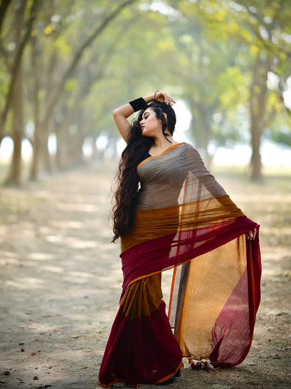 MultiColor Premium Mol Cotton Solid Saree For Women