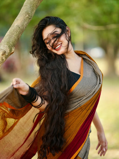 MultiColor Premium Mol Cotton Solid Saree For Women