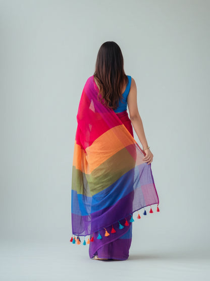 MultiColor Premium Mol Cotton Solid Saree For Women