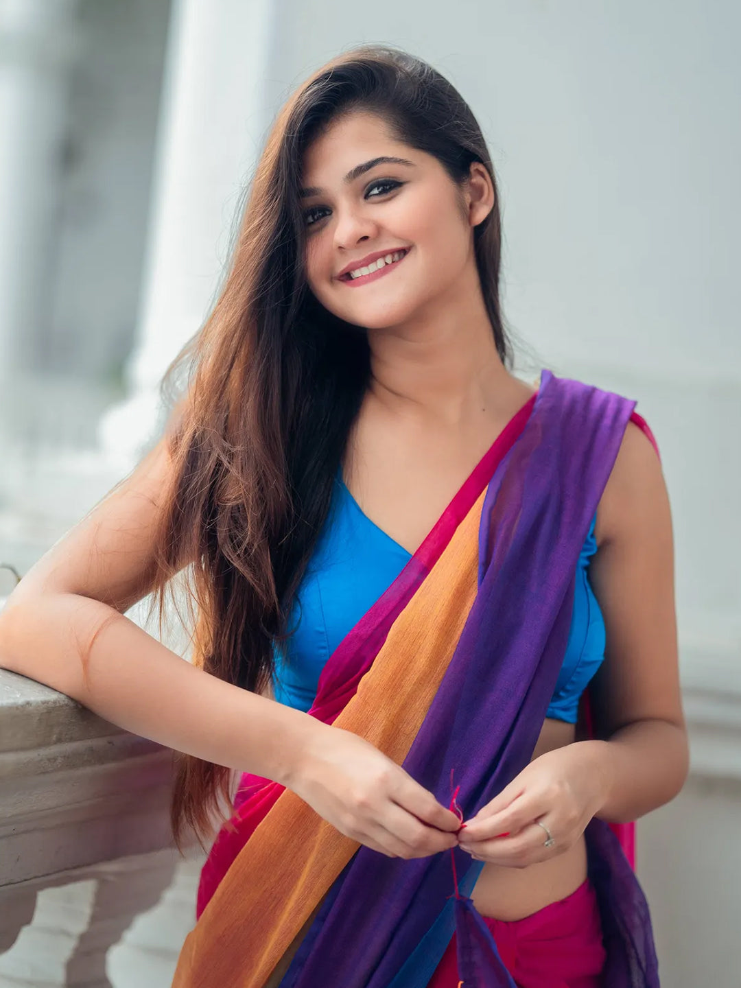 MultiColor Premium Mol Cotton Solid Saree For Women