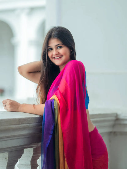 MultiColor Premium Mol Cotton Solid Saree For Women