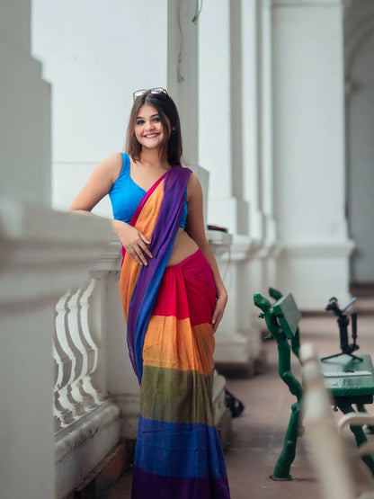 MultiColor Premium Mol Cotton Solid Saree For Women