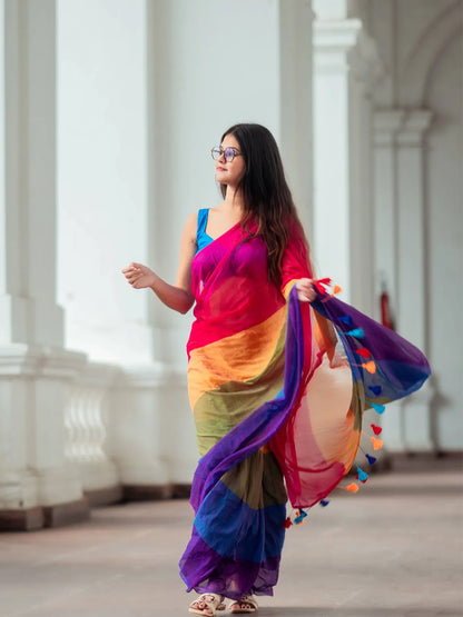 MultiColor Premium Mol Cotton Solid Saree For Women