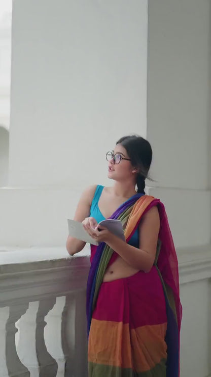 MultiColor Premium Mol Cotton Solid Saree For Women